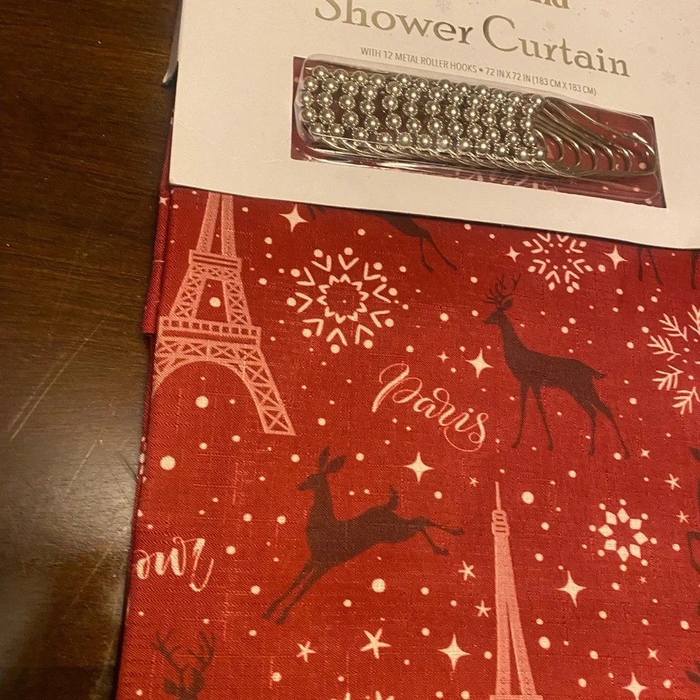 NEW Winter Wonderland shower curtain with metal hooks.